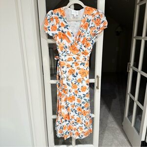 Floral Wrap Dress in Orange and White